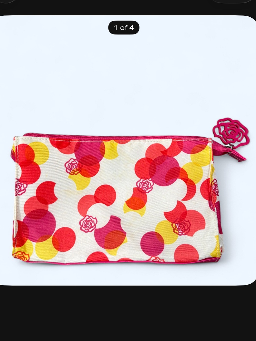 Lancome Pink Red Yellow Floral Dot Cosmetic Pouch